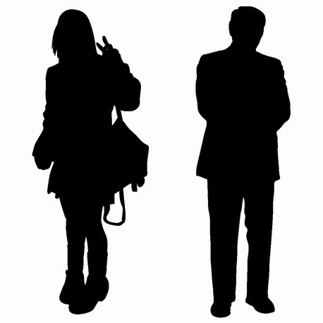 女子高生と男性のシルエット
